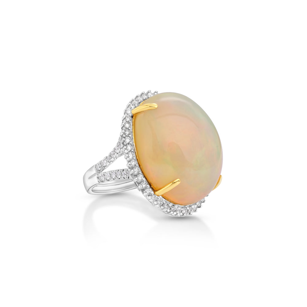 25.7 Cts Opal and White Diamond Ring in 18K Two Tone