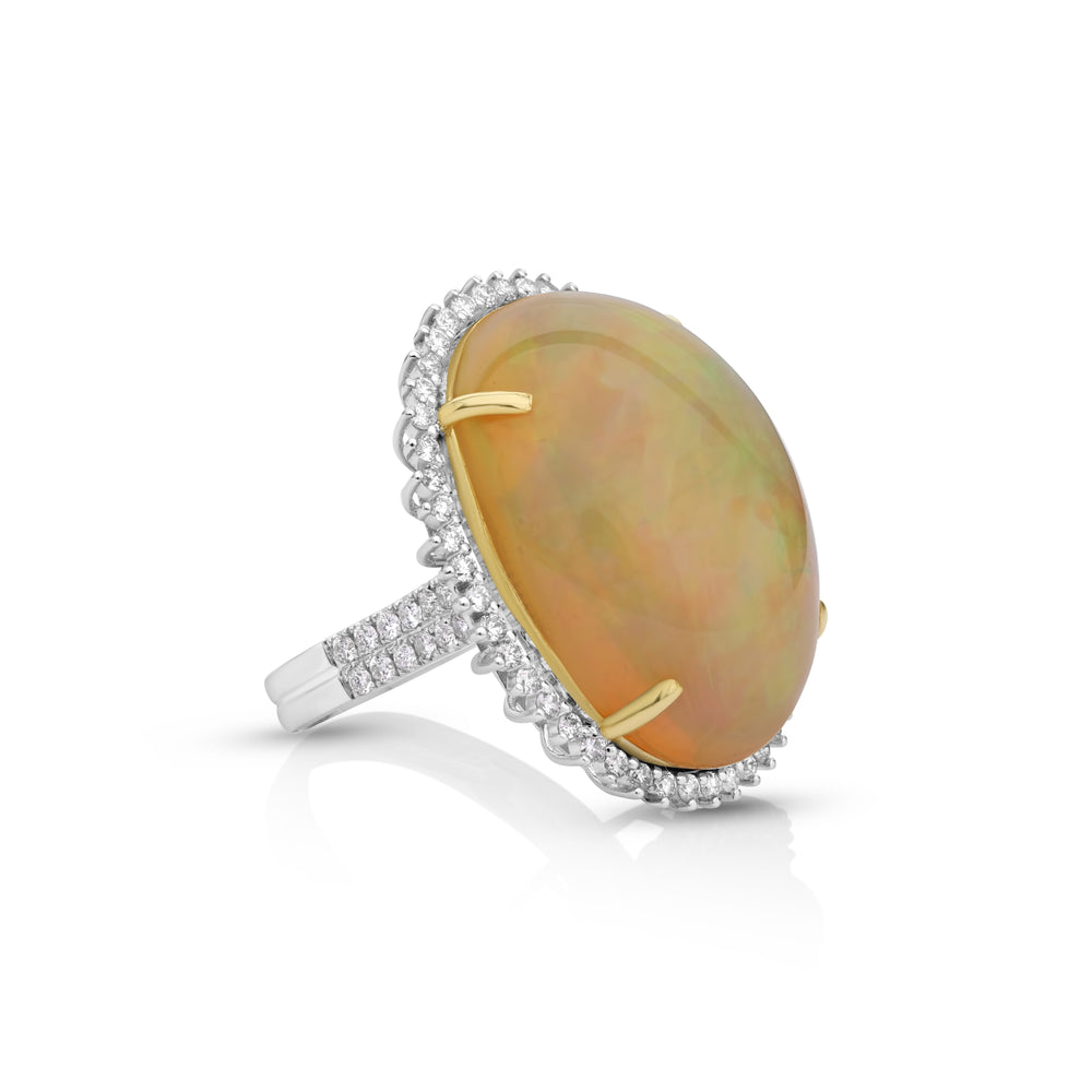 24.53 Cts Opal and White Diamond Ring in 18K Two Tone