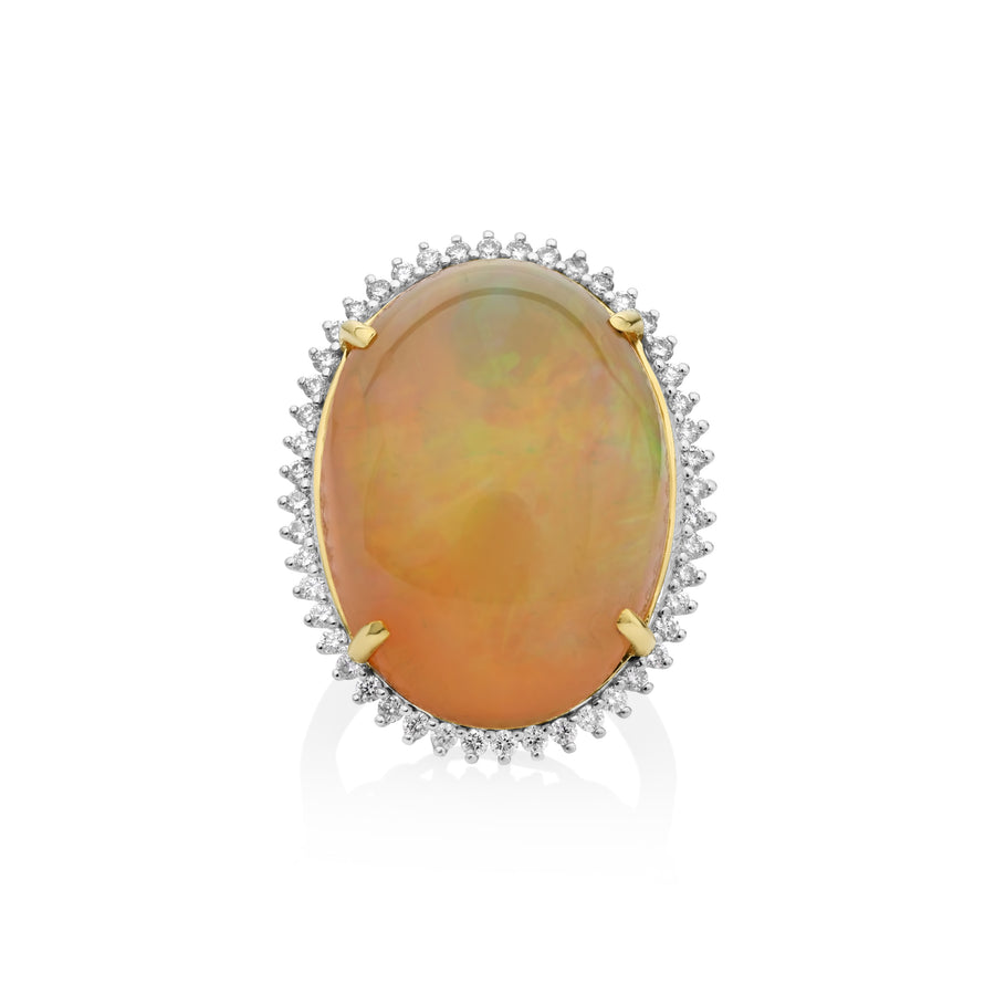 24.53 Cts Opal and White Diamond Ring in 18K Two Tone