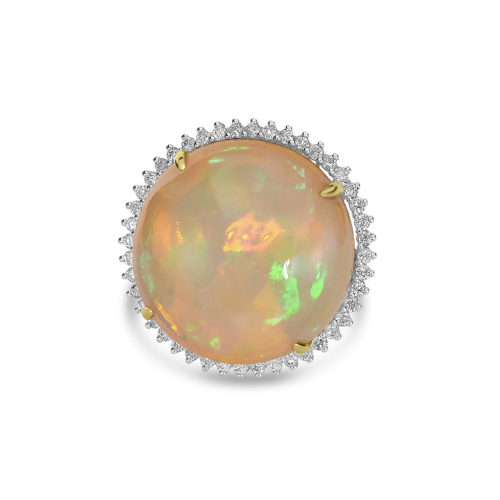 28.55 Cts White Opal and White Diamond Ring in 18K Two Tone