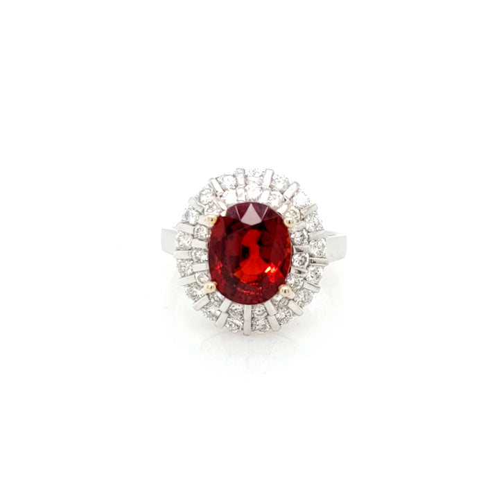 3.92 Red Spessartite and White Diamond Ring in 14K 2-Tone