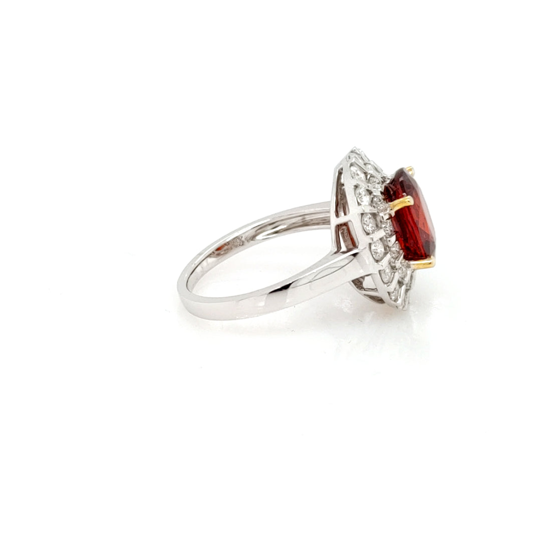 3.92 Red Spessartite and White Diamond Ring in 14K 2-Tone