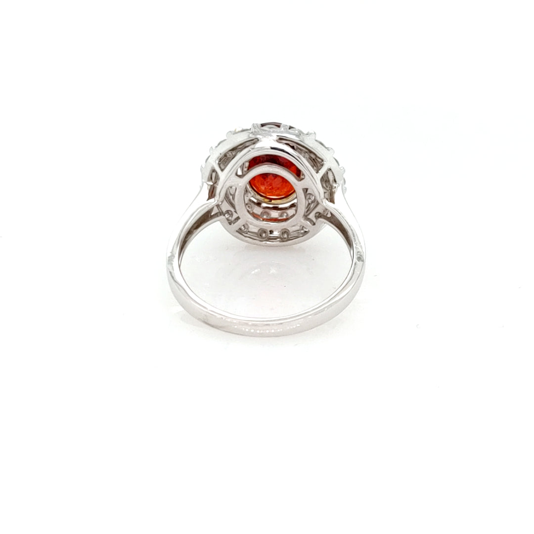 3.92 Red Spessartite and White Diamond Ring in 14K 2-Tone
