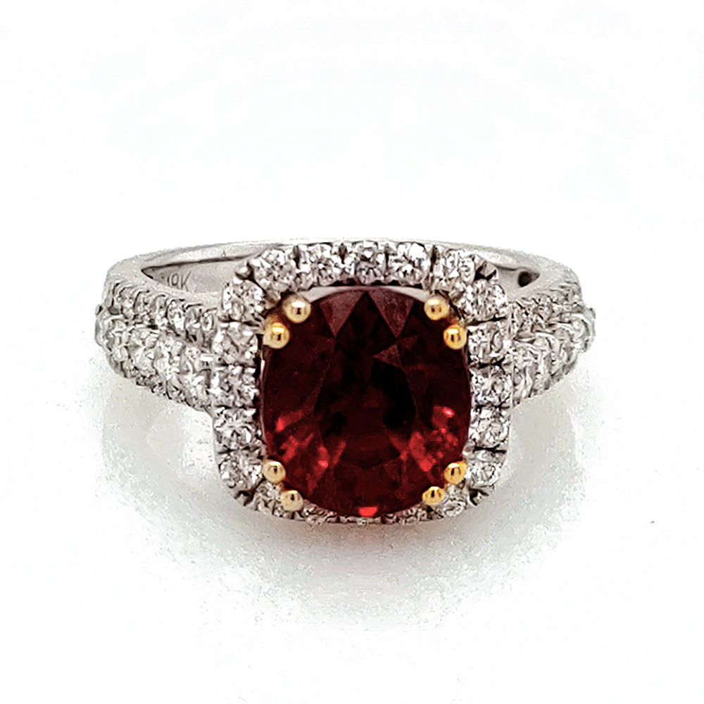 4.65 Cts Sunset Spessartite and White Diamond Ring in 18K 2-Tone
