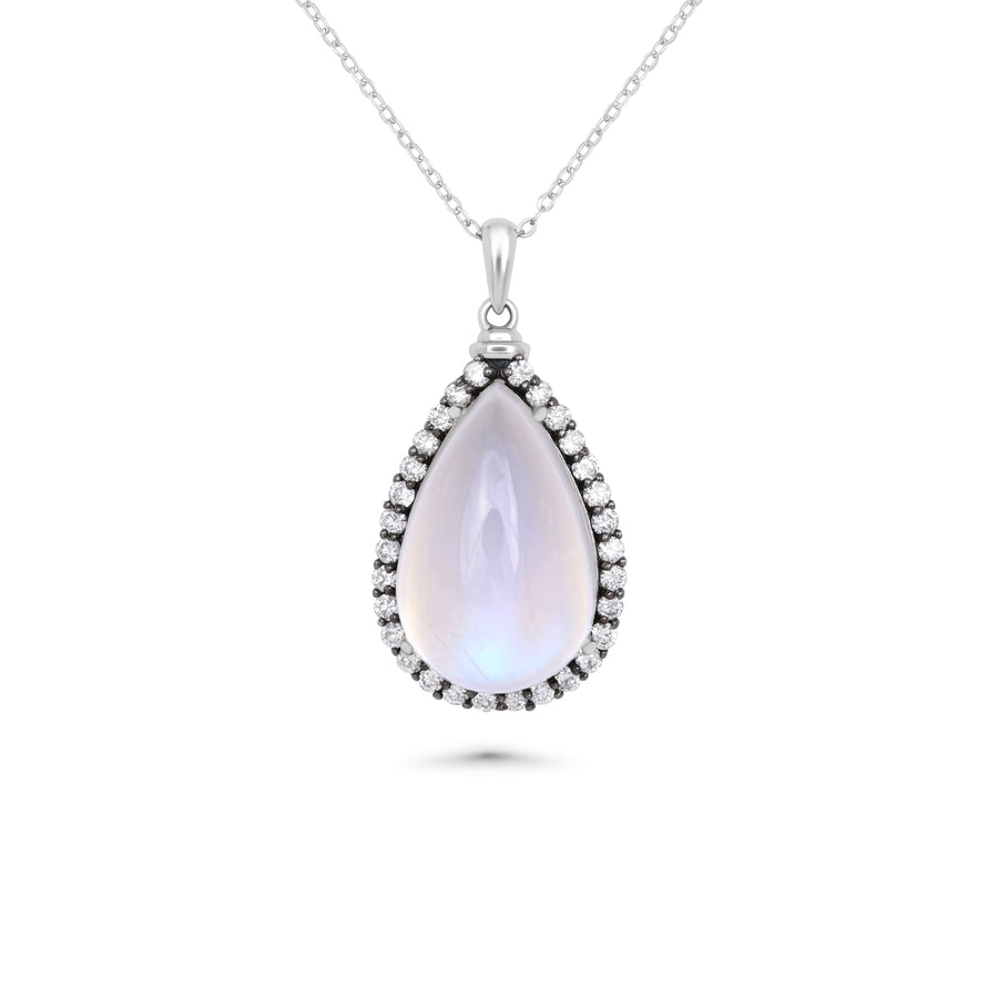 22.80 Cts Moonstone and White Diamond Pendant in 14K Two Tone