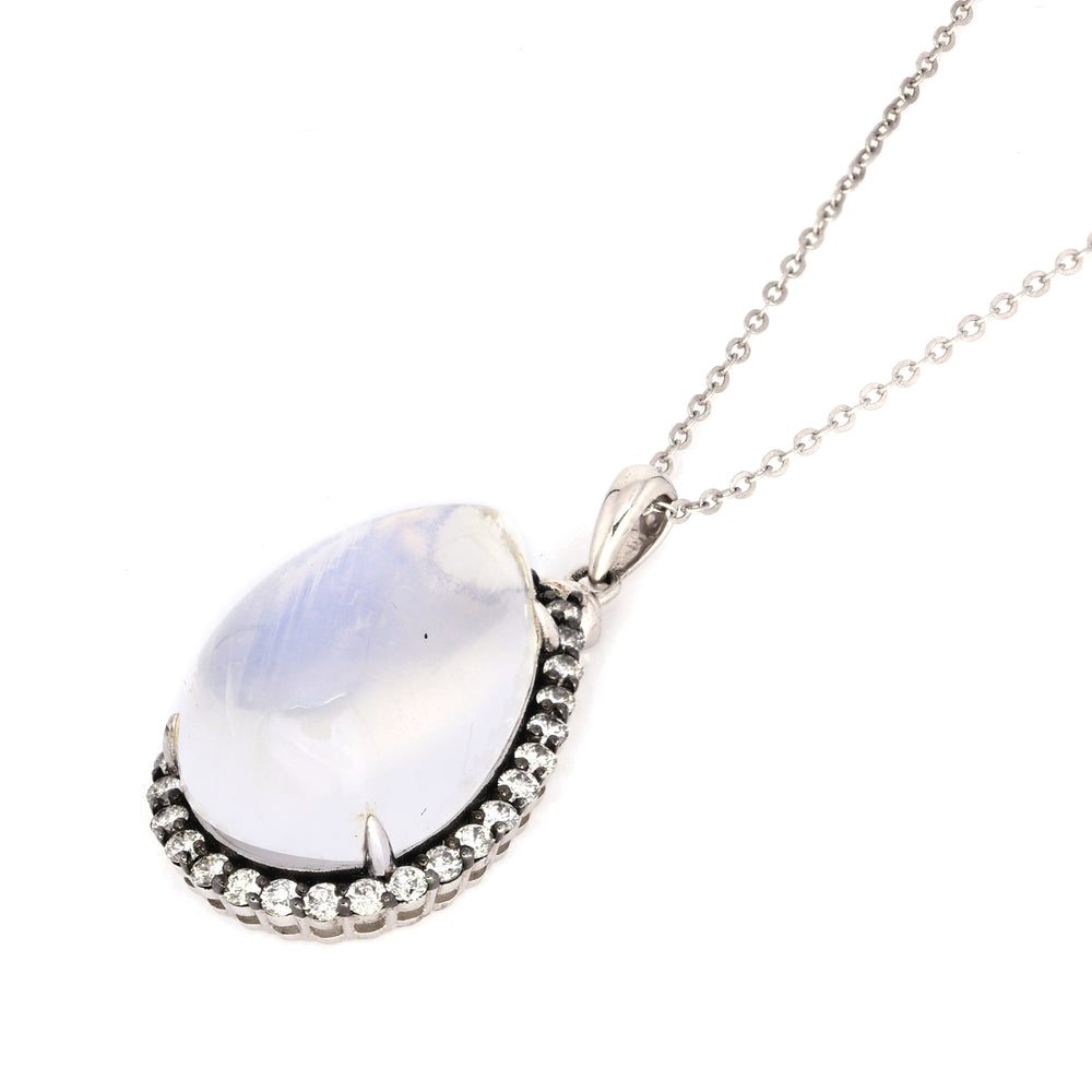 22.80 Cts Moonstone and White Diamond Pendant in 14K Two Tone
