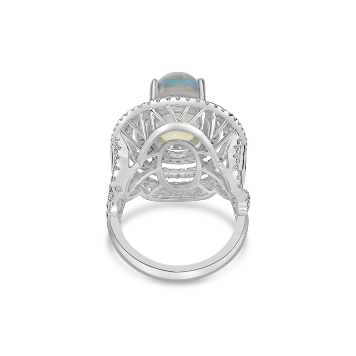 9.50 Cts Moonstone and White Diamond Ring in 14K White Gold