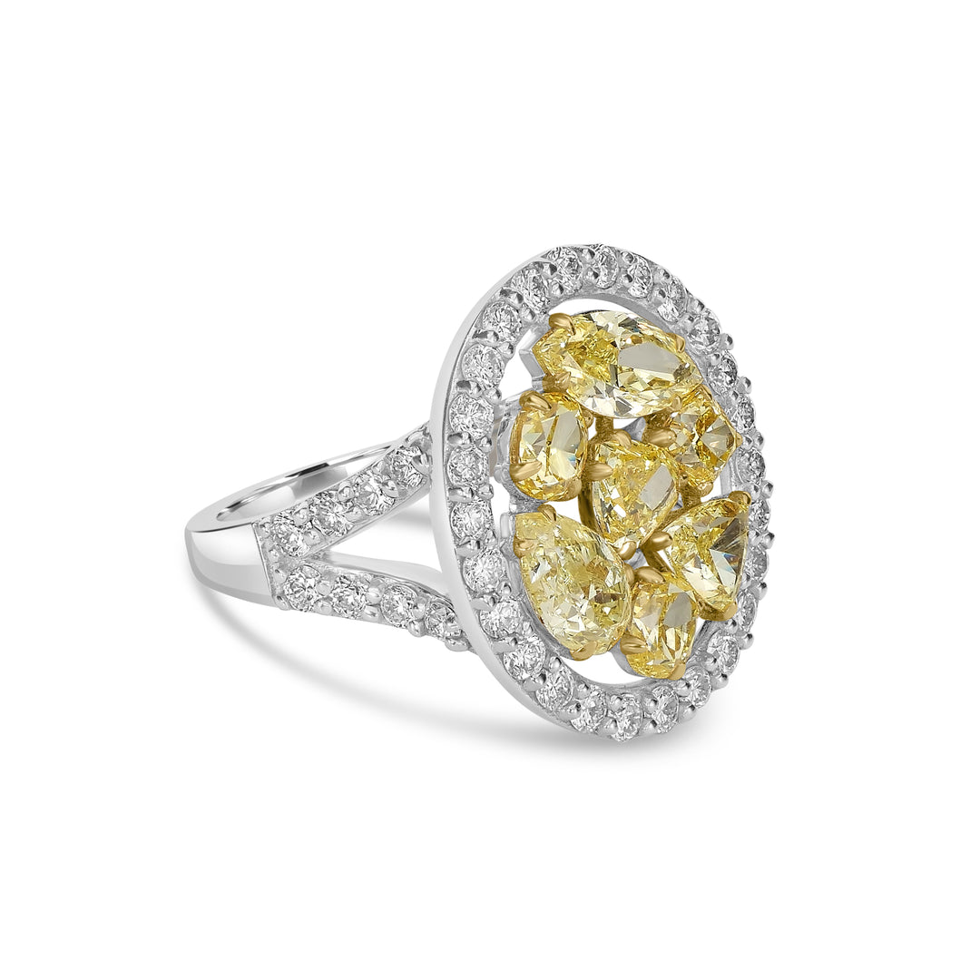 3.68 Cts Yellow Diamond and White Diamond Ring in 18K Two Tone