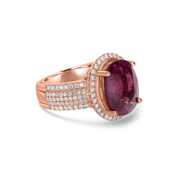 8.56 Cts Rubellite and White Diamond Ring in 14K Rose Gold