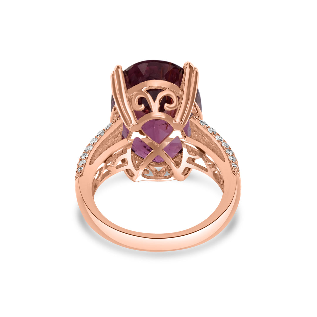 14.38 Cts Rubellite and White Diamond Ring in 14K Rose Gold