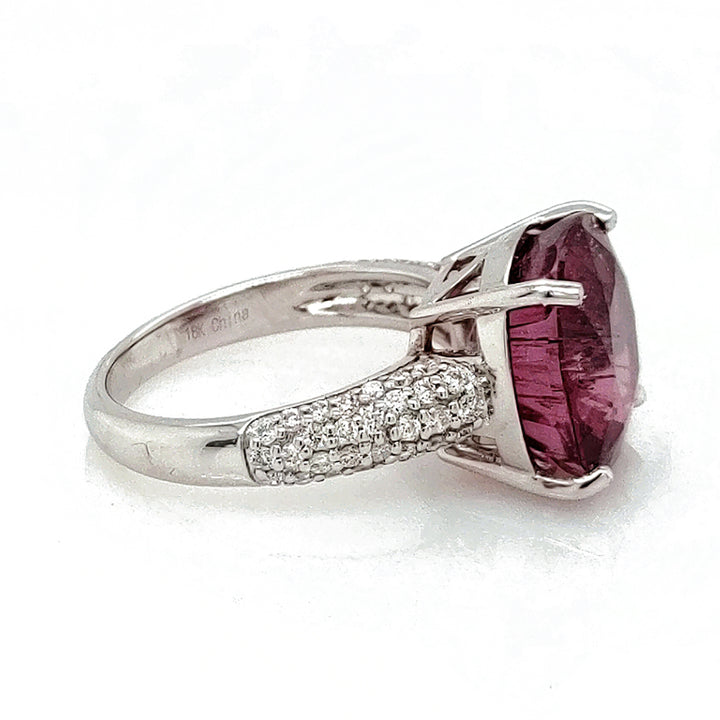 10.60 Cts Rubellite and White Diamond Ring in 14K White Gold