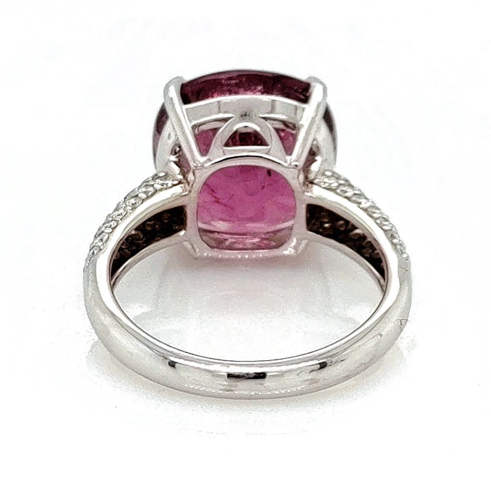 10.60 Cts Rubellite and White Diamond Ring in 14K White Gold