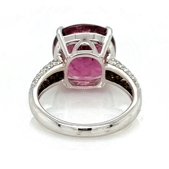 10.60 Cts Rubellite and White Diamond Ring in 14K White Gold