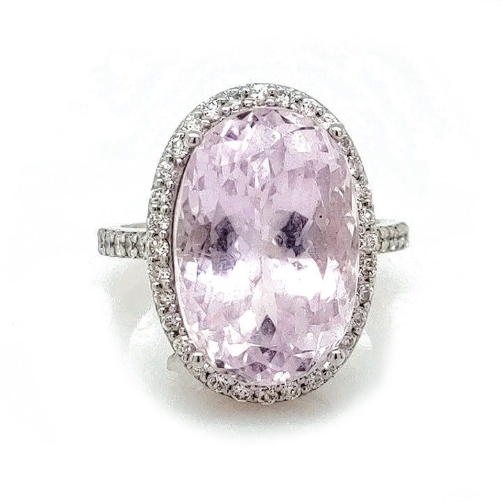 16.96 Cts Kunzite and White Diamond Ring in 14K 2-Tone