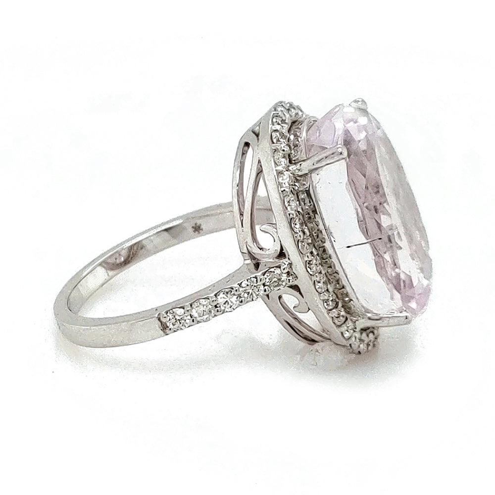 16.96 Cts Kunzite and White Diamond Ring in 14K 2-Tone