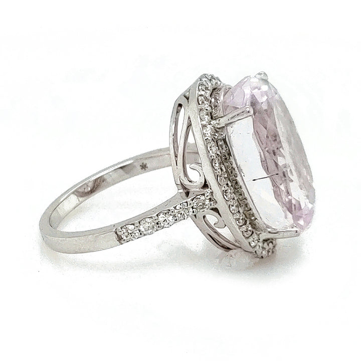 16.96 Cts Kunzite and White Diamond Ring in 14K 2-Tone