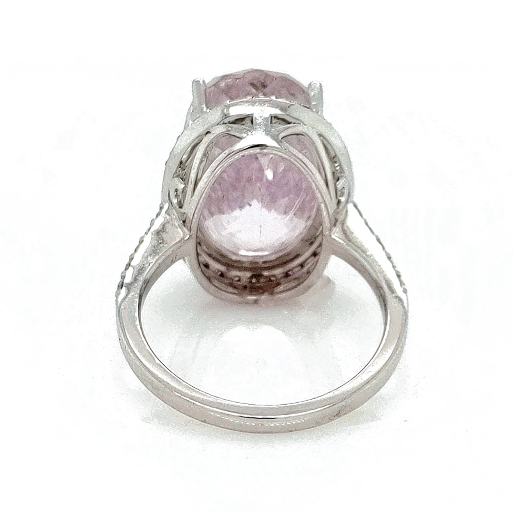 16.96 Cts Kunzite and White Diamond Ring in 14K 2-Tone