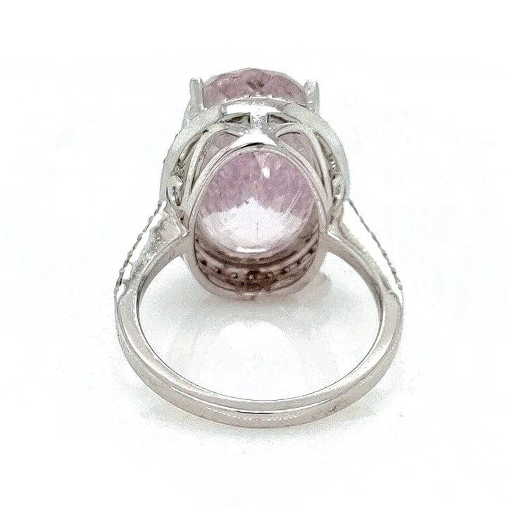 16.96 Cts Kunzite and White Diamond Ring in 14K 2-Tone