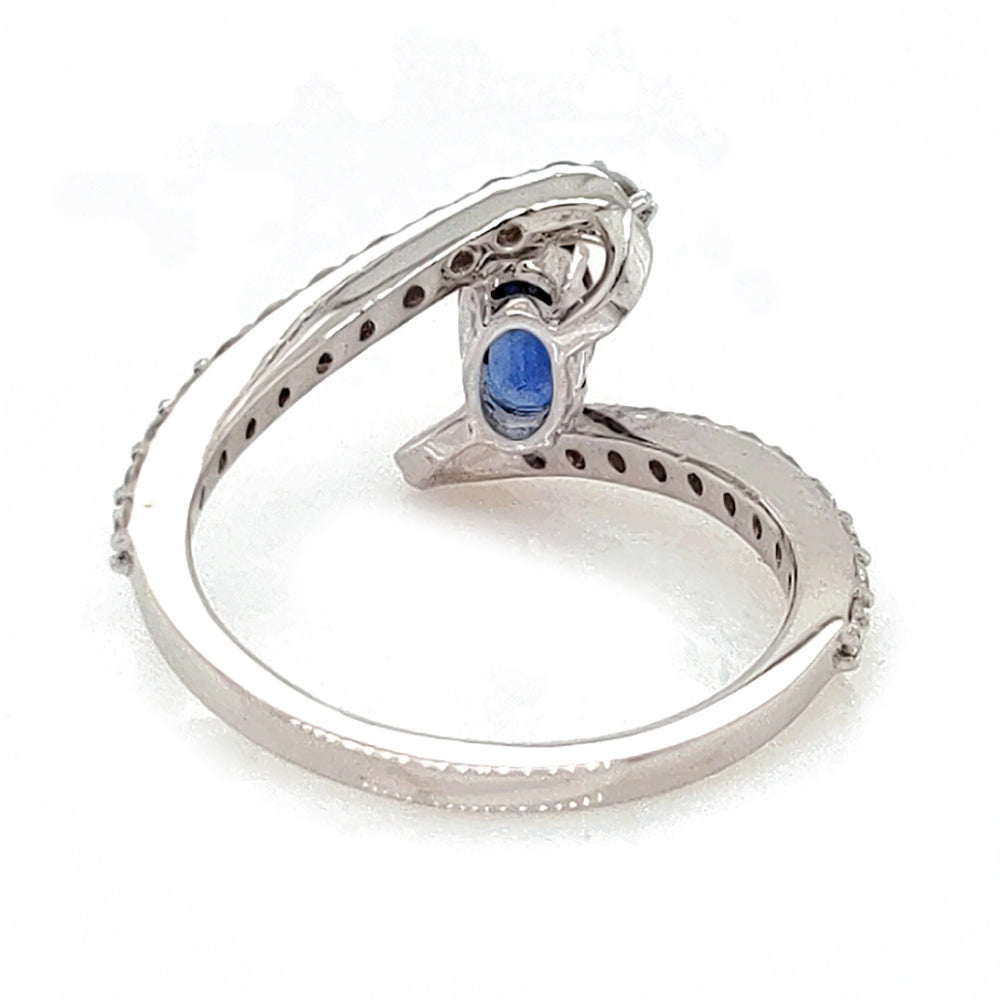 1.11 Cts Blue Sapphire White  Diamond Ring in 14K White Gold