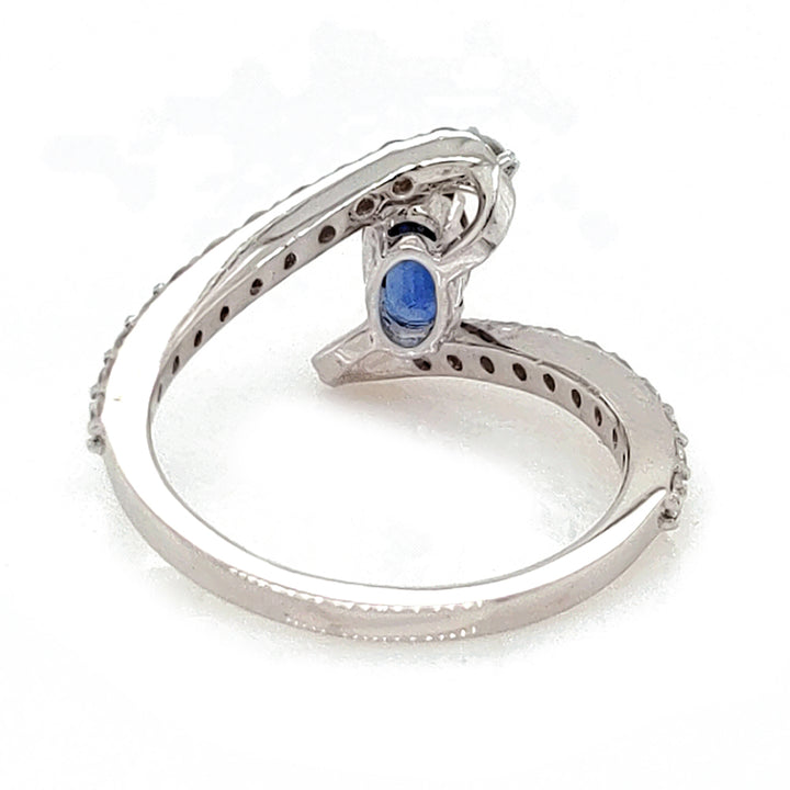 1.11 Cts Blue Sapphire White  Diamond Ring in 14K White Gold