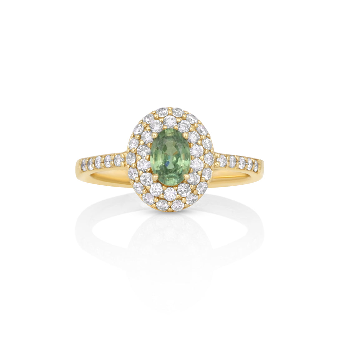 0.79 Cts Demantoid and White Diamond Ring in 14K Yellow Gold