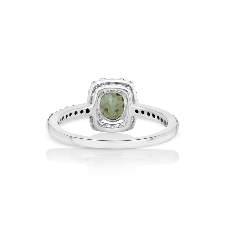 0.65 Cts Demantoid and White Diamond Ring in 14K White Gold
