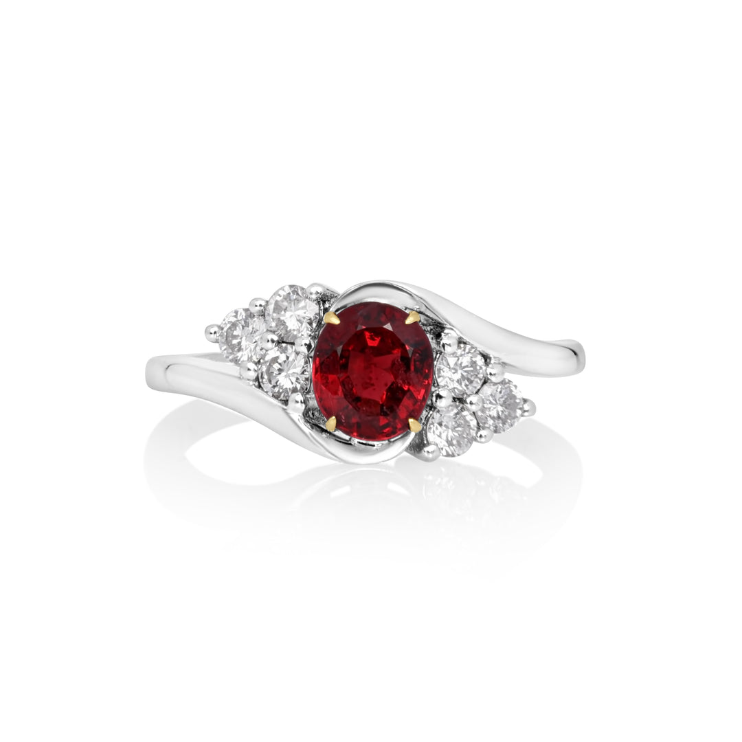 1.29 Cts Red Spinel and White Diamond Ring in 14K Two Tone