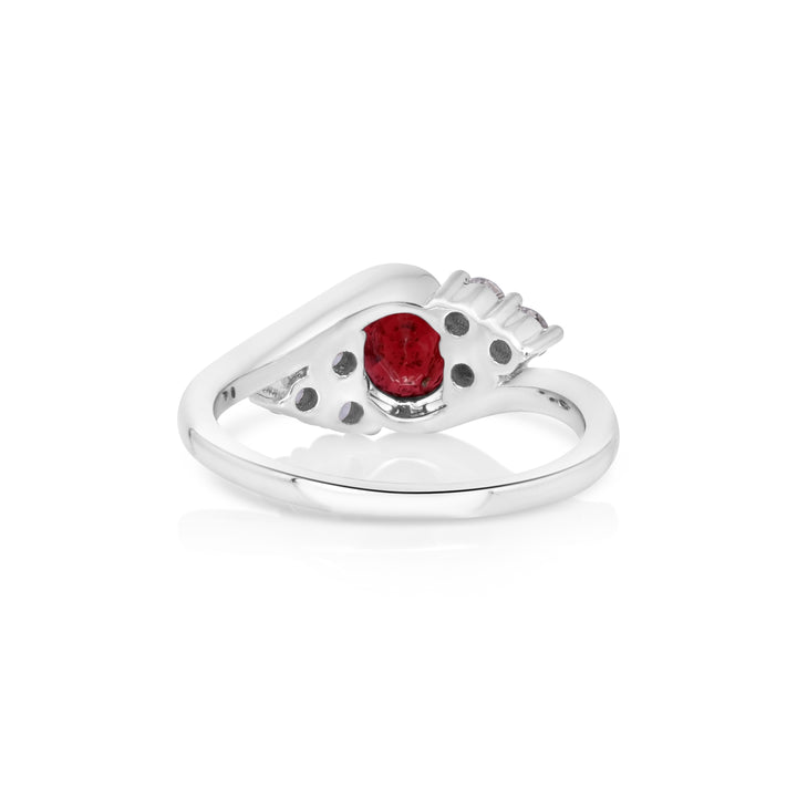 1.29 Cts Red Spinel and White Diamond Ring in 14K Two Tone