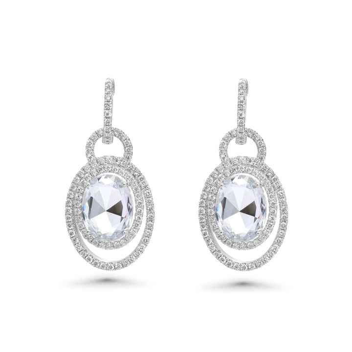 8.04 Cts White Sapphire and White Diamond Earring in 18K White Gold