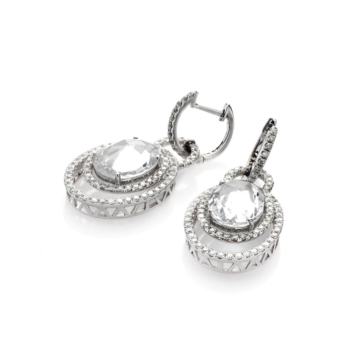 8.04 Cts White Sapphire and White Diamond Earring in 18K White Gold