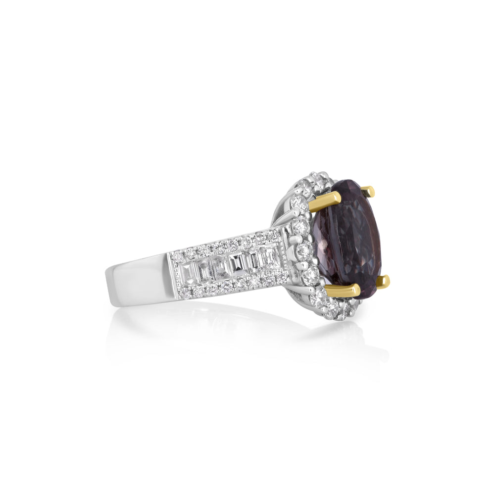 4.38 Cts Color Change Garnet and White Diamond Ring in 14K Two Tone