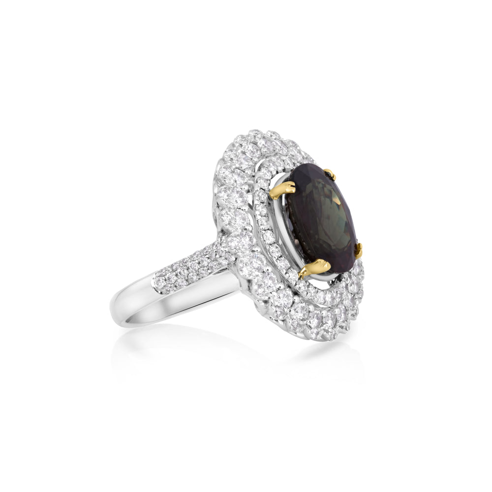 4.74 Cts Color Change Garnet and White Diamond Ring in 14K Two Tone