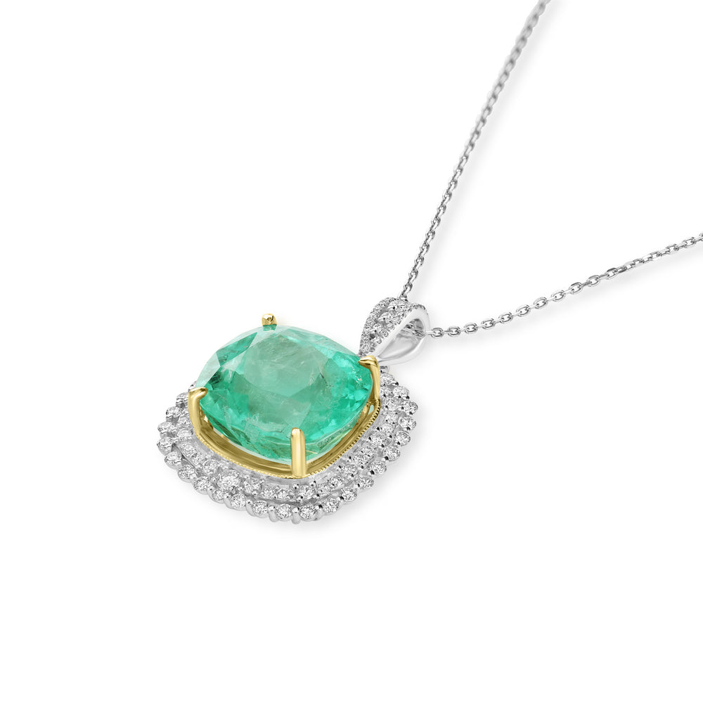 22.35 Cts Colombian Emerald and White Diamond Pendant in 14K Two Tone