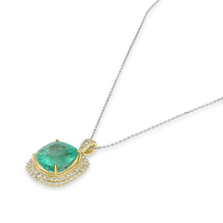 21.68 Cts Colombian Emerald and White Diamond Pendant in 14K Yellow Gold
