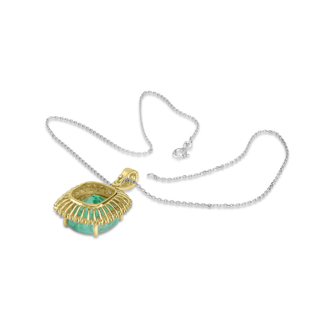 21.68 Cts Colombian Emerald and White Diamond Pendant in 14K Yellow Gold