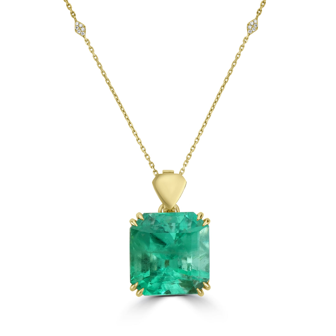 76.13 Cts Colombian Emerald and White Diamond Pendant in 18K Yellow Gold
