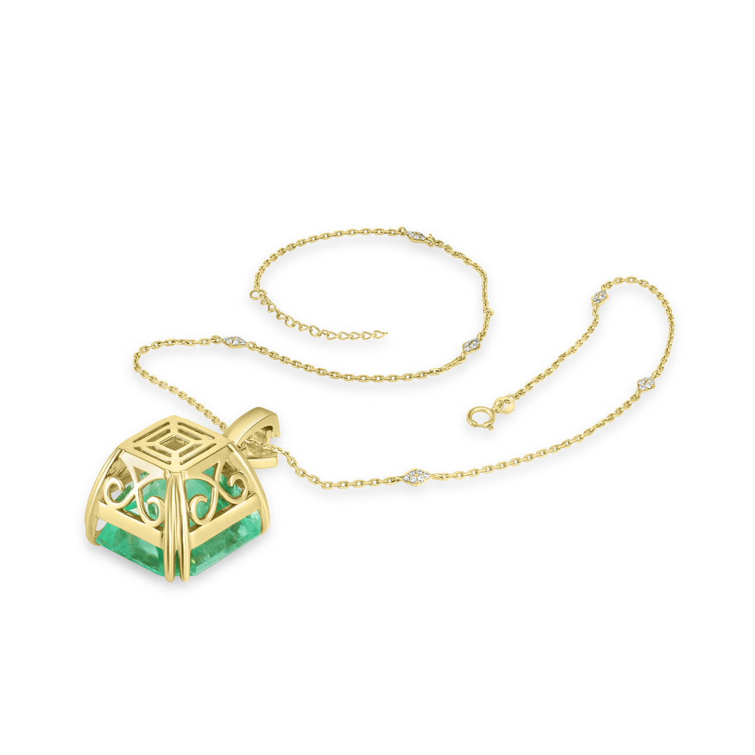76.13 Cts Colombian Emerald and White Diamond Pendant in 18K Yellow Gold