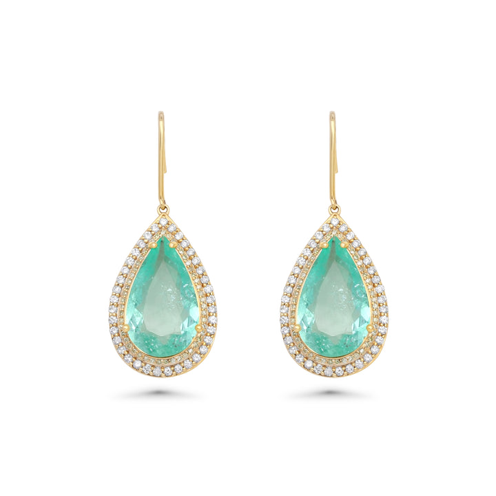 22.14 Cts Colombian Emerald and White Diamond Earring in 14K Yellow Gold