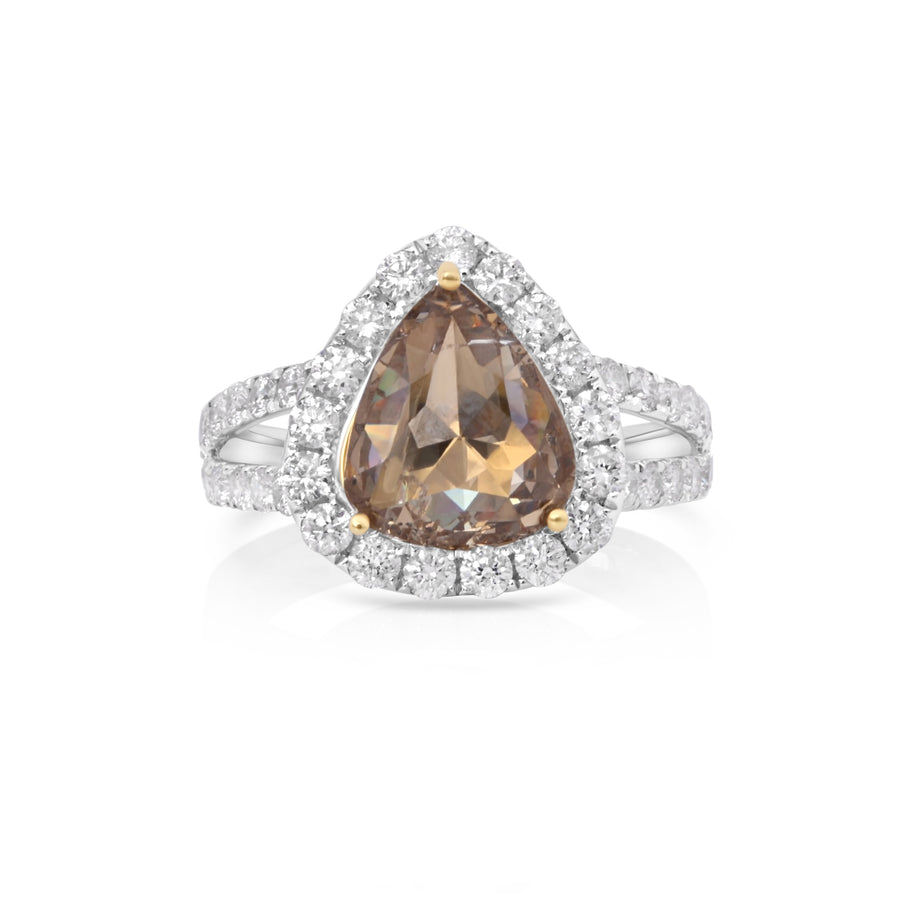 2.79 Cts Brown Diamond and White Diamond Ring in 18K Two Tone