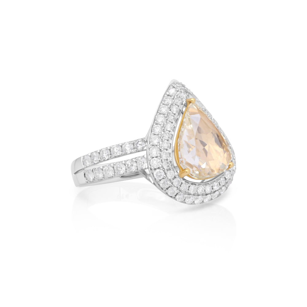 1.95 Cts Yellow Diamond and White Diamond Ring in 18K Two Tone