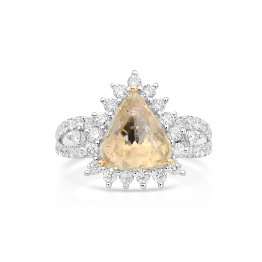 1.91 Cts Yellow Diamond and White Diamond Ring in 18K Two Tone