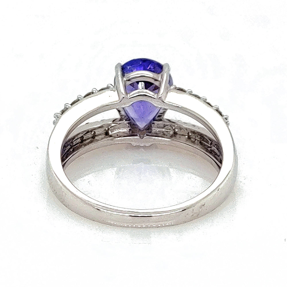 2.20 Cts Tanzanite and White Diamond Ring in 14K White Gold