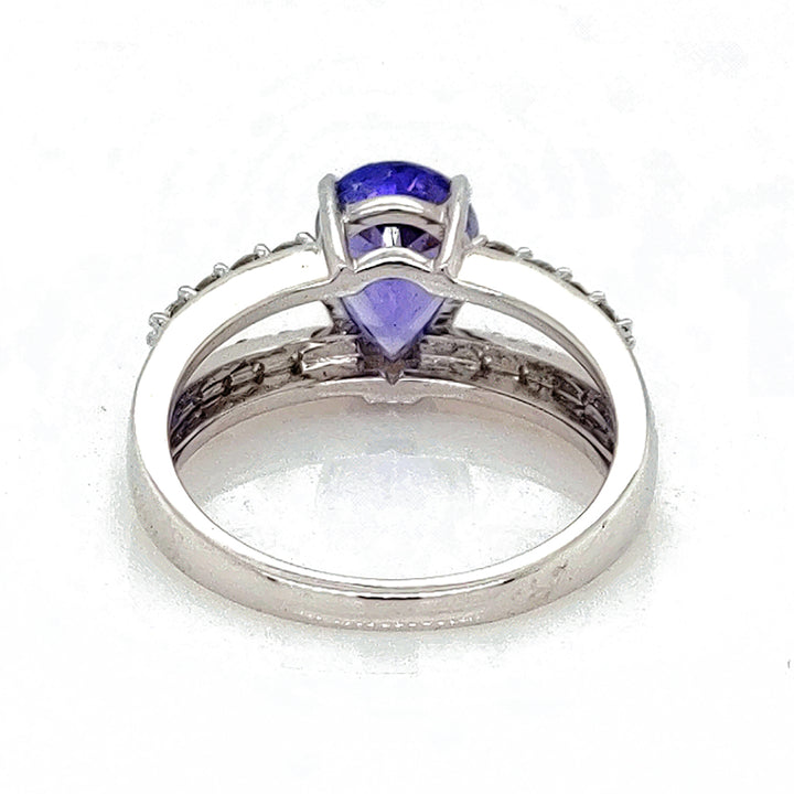 2.20 Cts Tanzanite and White Diamond Ring in 14K White Gold