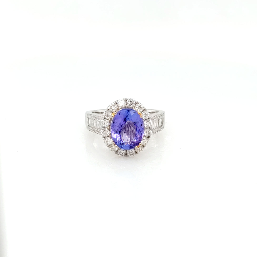 2.67 Cts Tanzanite and White Diamond Ring in 14K 2-Tone