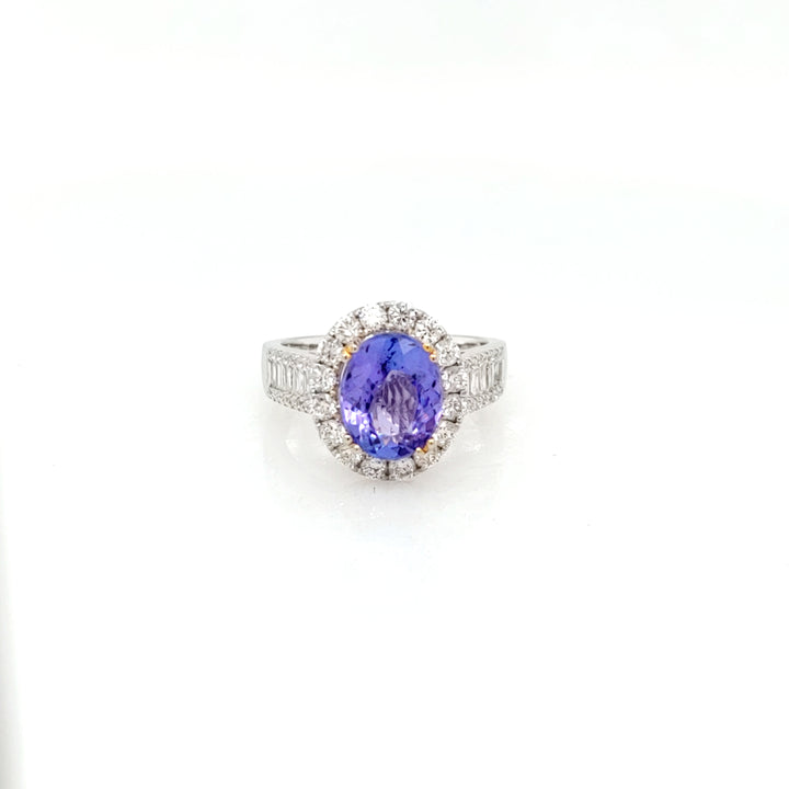 2.67 Cts Tanzanite and White Diamond Ring in 14K 2-Tone