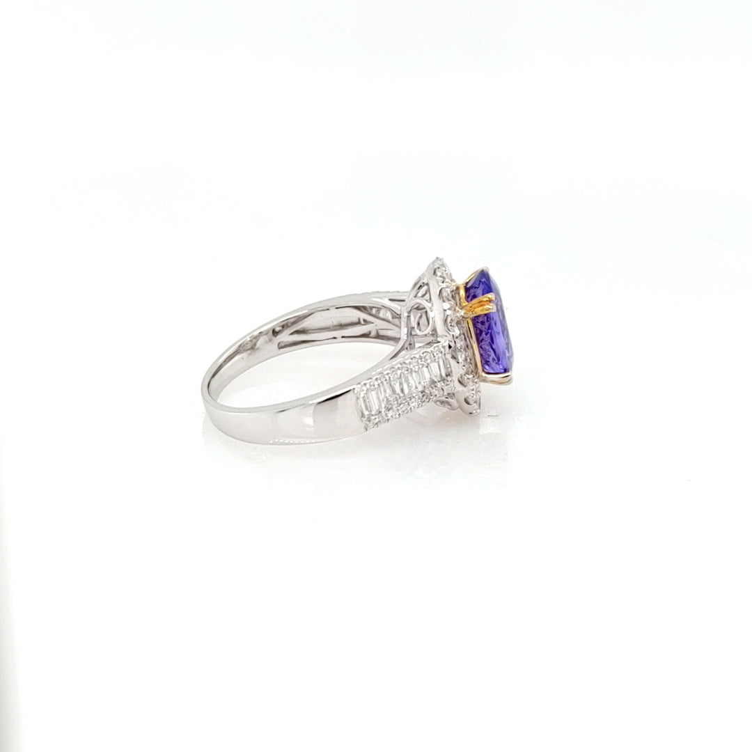 2.67 Cts Tanzanite and White Diamond Ring in 14K 2-Tone