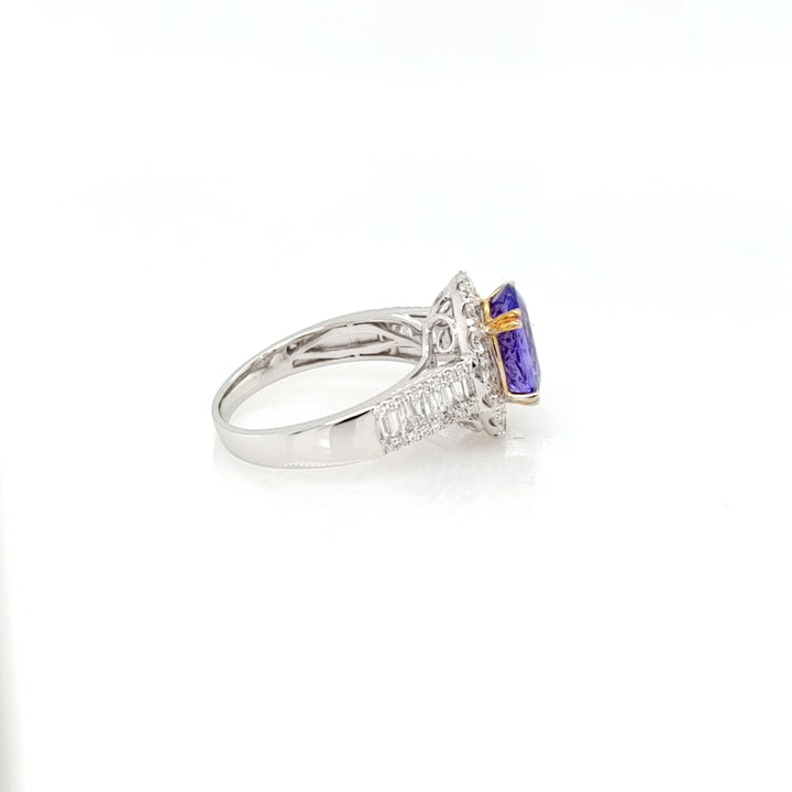2.67 Cts Tanzanite and White Diamond Ring in 14K 2-Tone