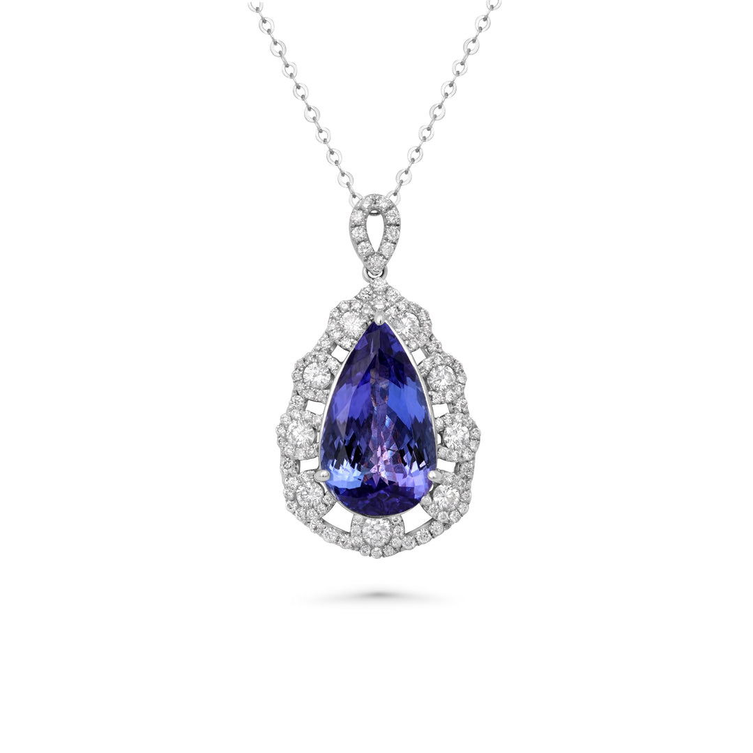 6.7 Cts Tanzanite and White Diamond Pendant in 18K White Gold