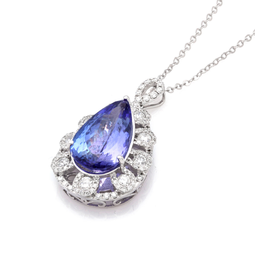 6.7 Cts Tanzanite and White Diamond Pendant in 18K White Gold