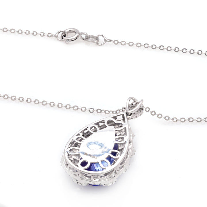 6.7 Cts Tanzanite and White Diamond Pendant in 18K White Gold